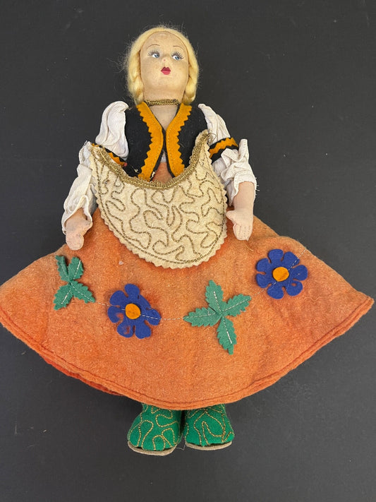 Vintage Folkloric Felted Cloth Doll