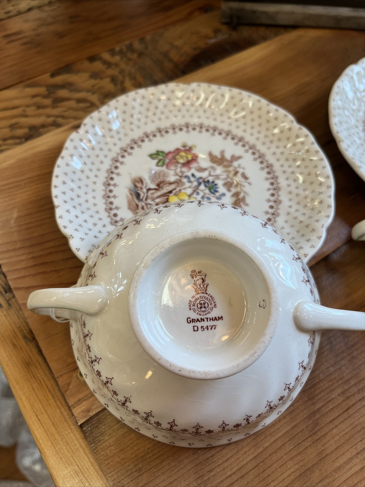 Royal Doulton Gratham China Cream Soup Double Handle Bowl / teacup Saucer D 5477
