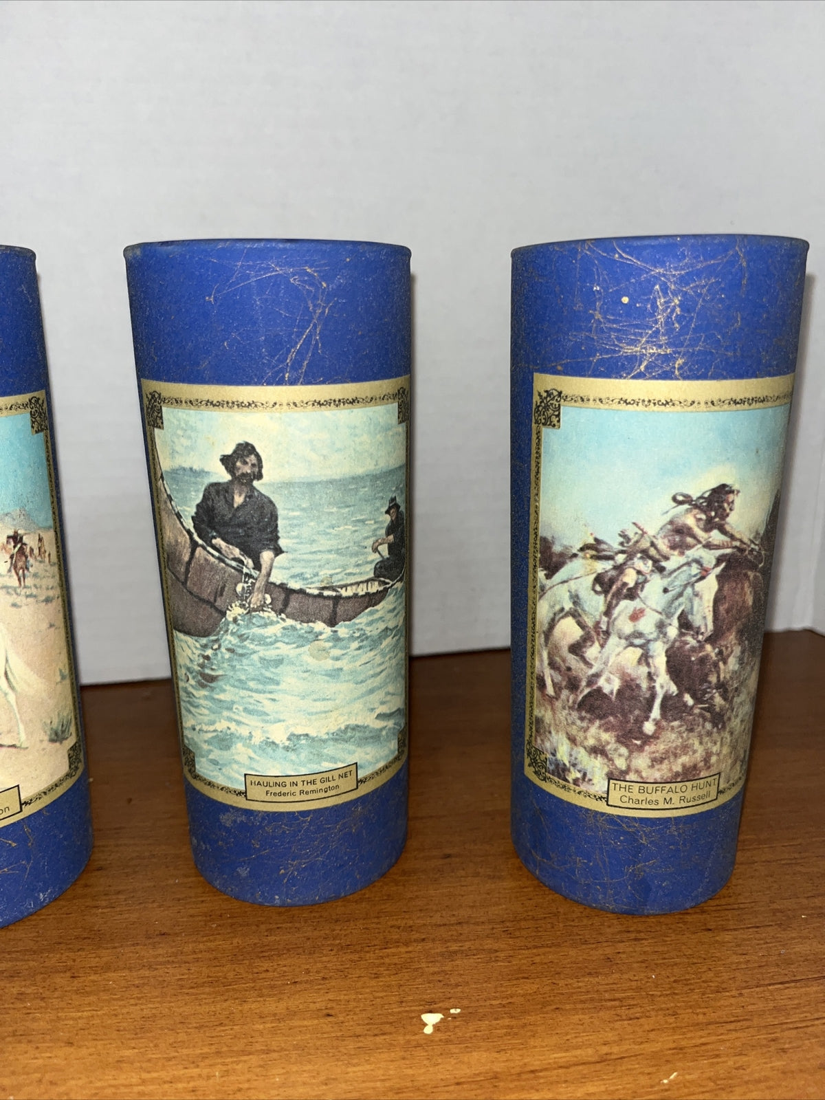Frederick Remington Wild West Whiskey Hi Ball Glasses Scout + On The Trail 1968