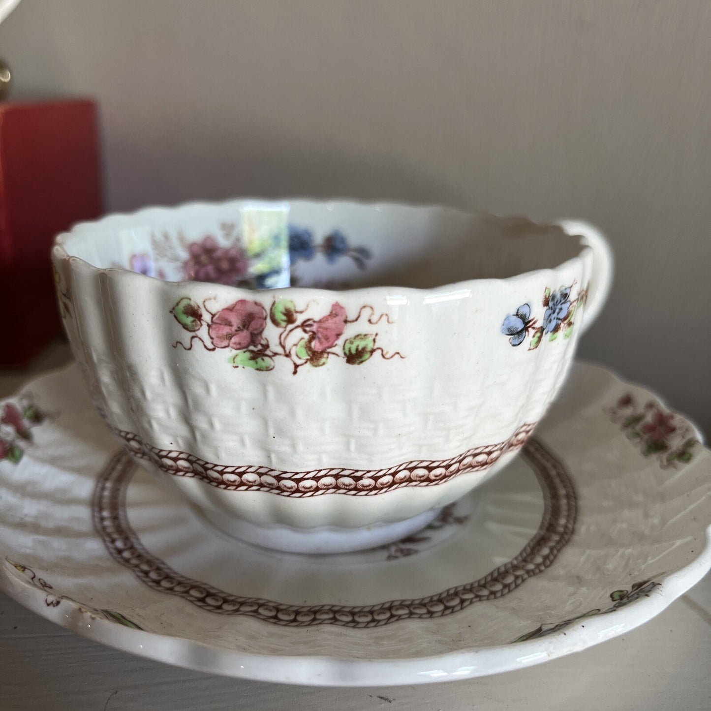 Spode Copeland England Rosalie Tea Cup & Saucer Set of 4 Vintage 