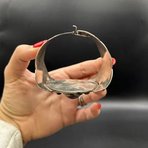 Vintage Hecho Mexico Sterling Silver 925 Amethyst Native Cuff Bracelet