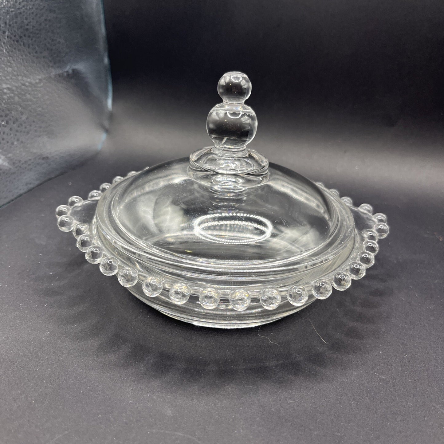 Candlewick Lidded Double Handle Clear Glass Jar Imperial Glass
