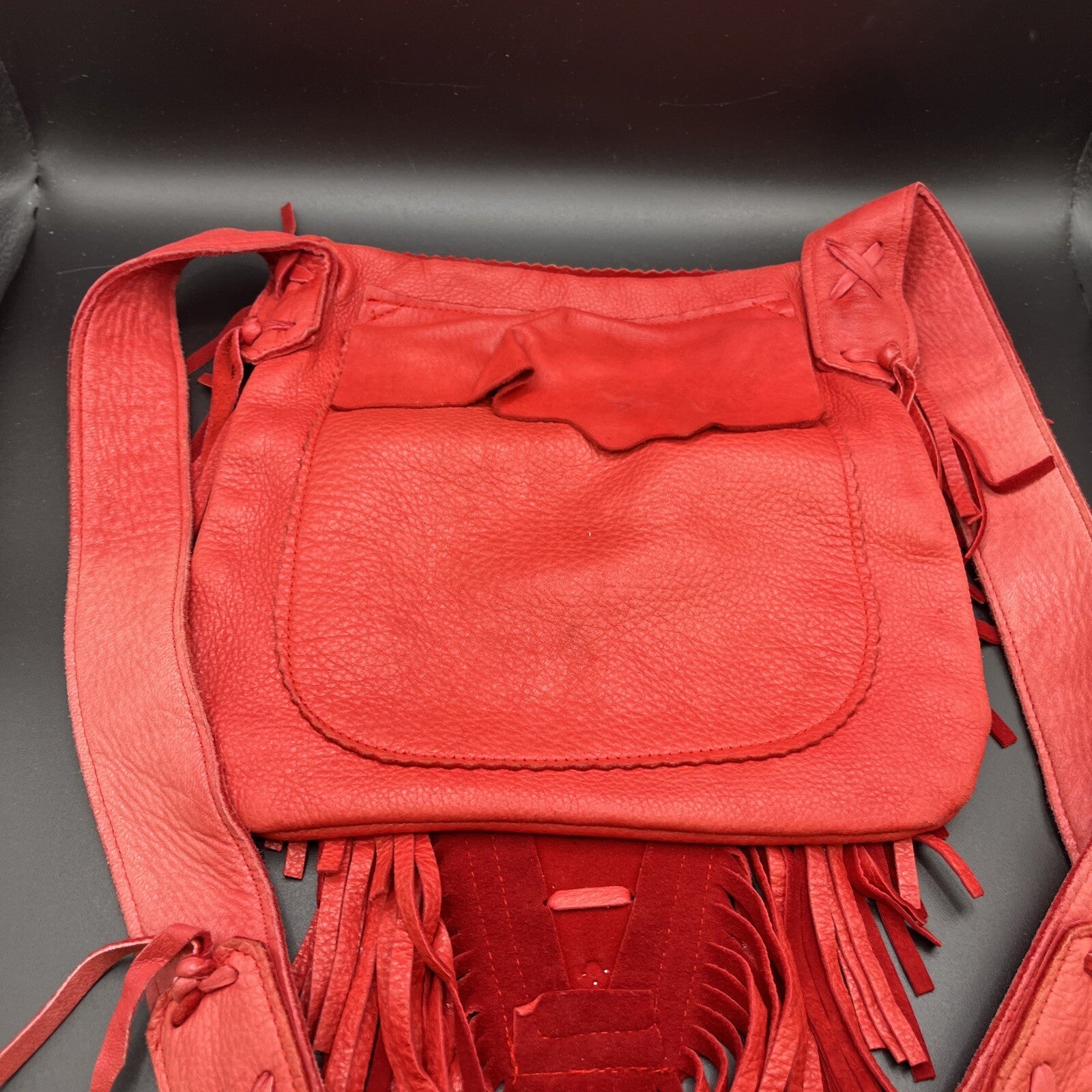 Vintage fringed Women's stylish Cross Body bag Natural leather. Handmade