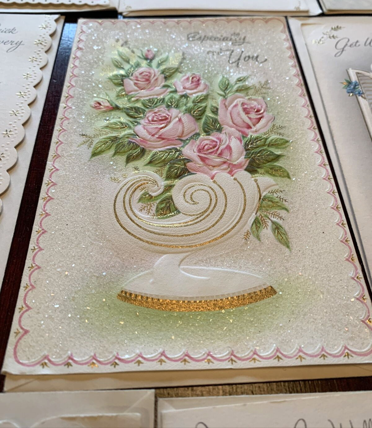 Lot of 20 Vintage Glitter and Golt-Trimmed Greeting Cards