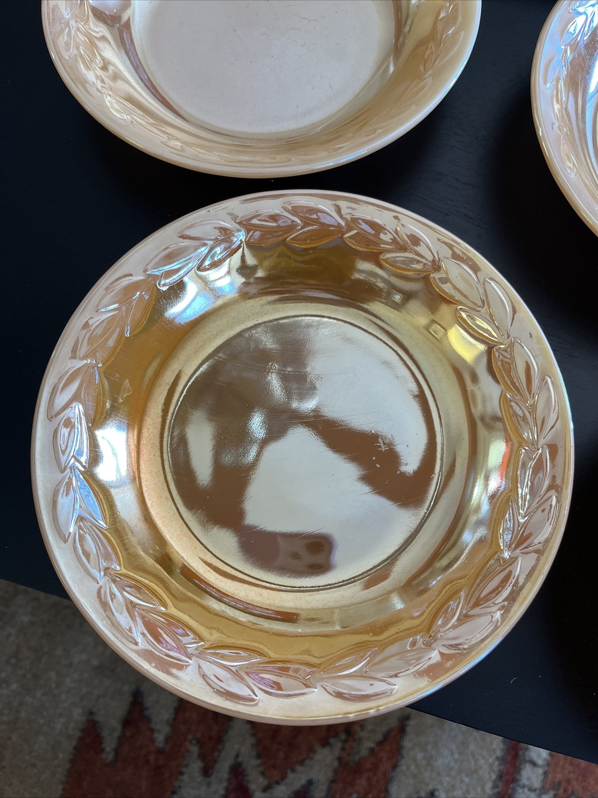 Vintage Fire King Peach Lustre Leaf Soup Bowl Set of 4