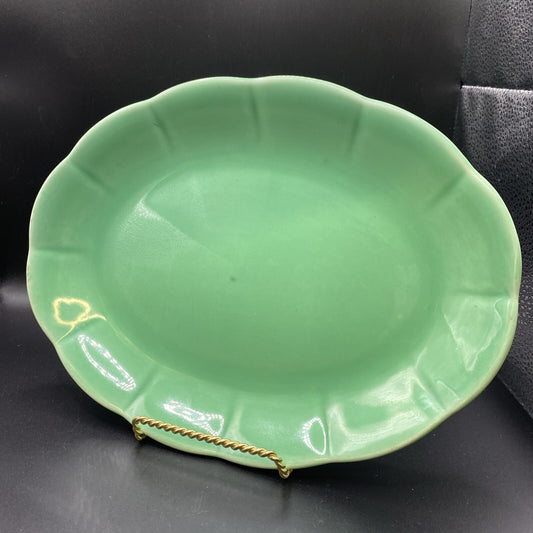 11" x 8" Oval Platter Vintage 1930's Mount Clemens Petalware  LIGHT Green