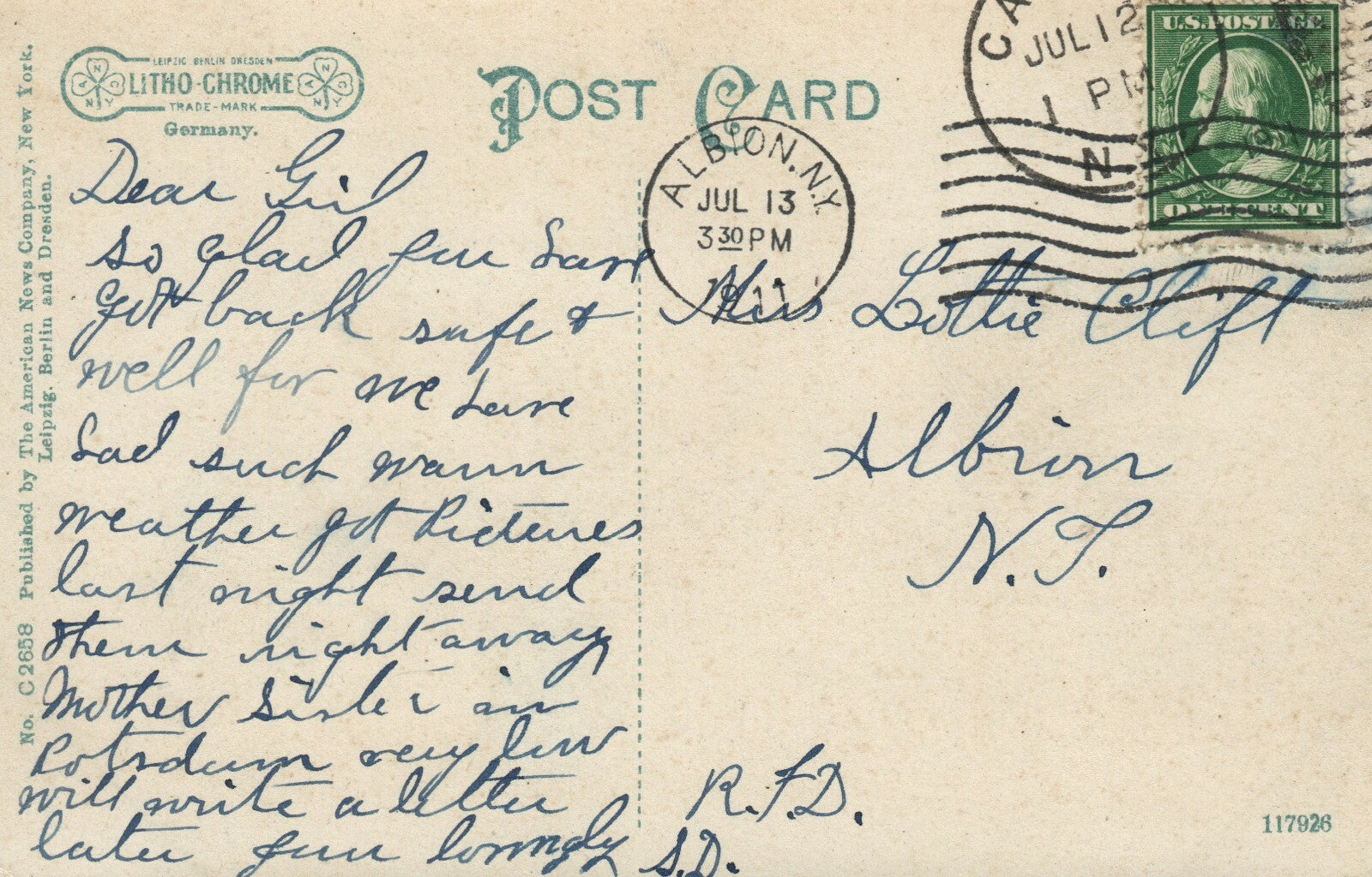 The Park Canton New York NY Postcard