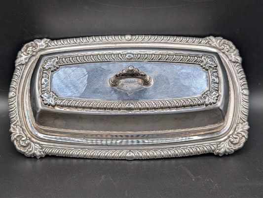 VINTAGE Silver Plate BUTTER DISH LID GLASS TRAY-ENGLISH SILVER MFG CORP