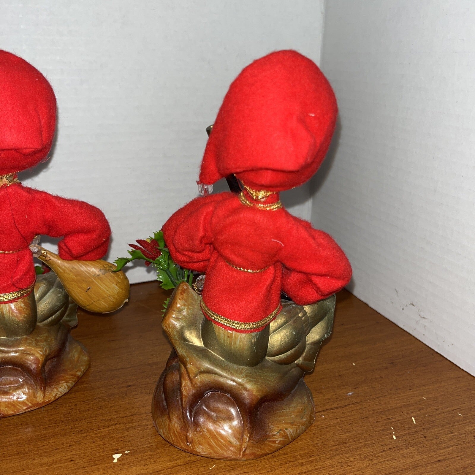 3 Vintage Asian Boys Playing Instruments Figurines Pixie Elf Hong Kong Christmas