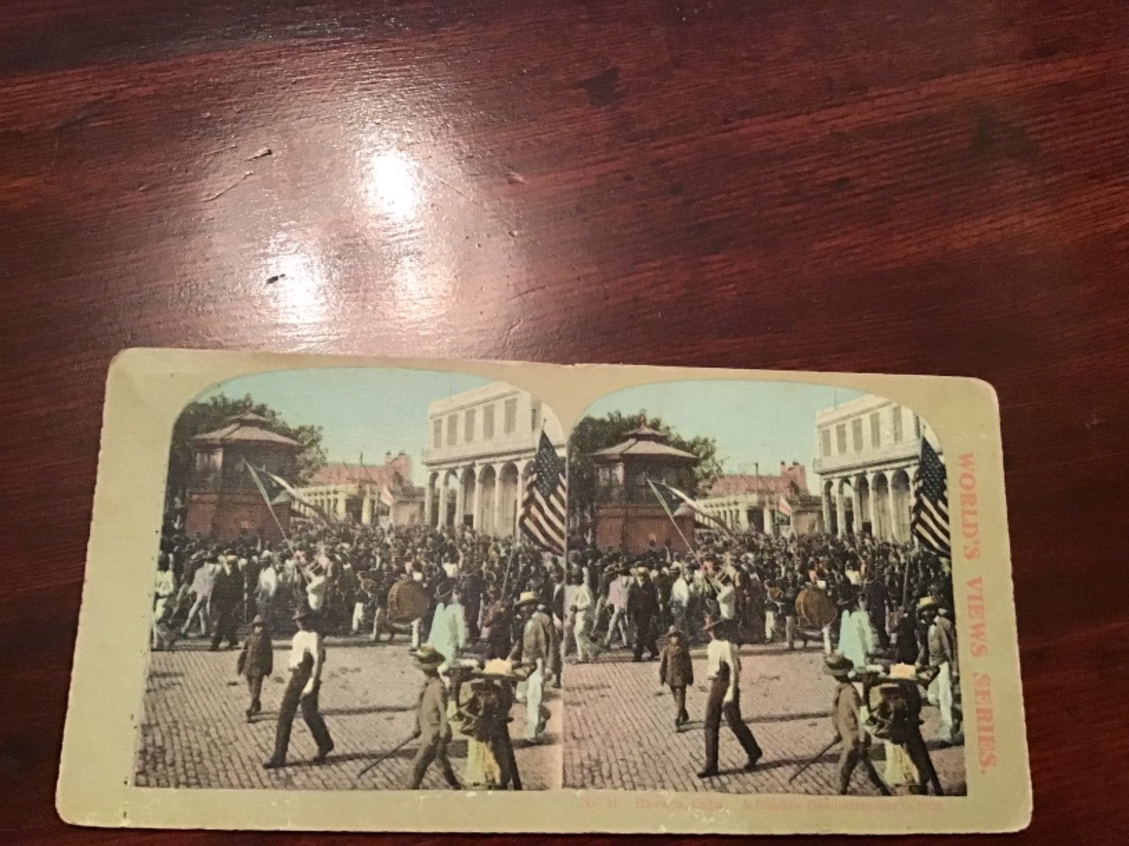 Havana Cuba A Sunday Demonstration to 1900 American Cuban Flag Stereoview #11