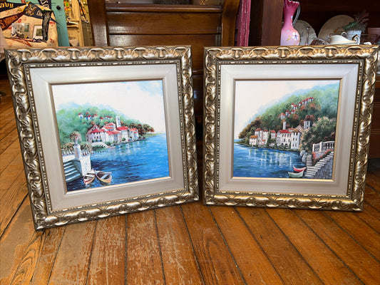 2-Vintage Framed Original Landscape Oil Painting On Canvas - Frame 19” X 19”