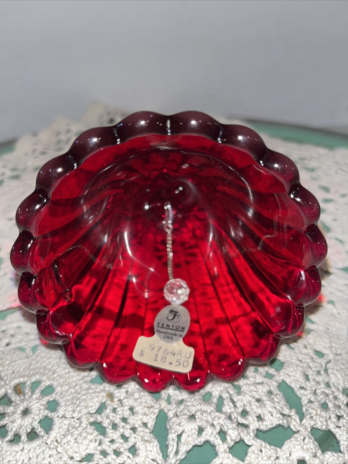 Vintage 1989 Fenton Red ruby Large Heart Handle Glass Bell 9774-RU. 5.5”