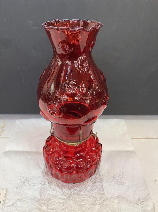 LE Smith Moon and Star Ruby Red Glass Oil Lamp
