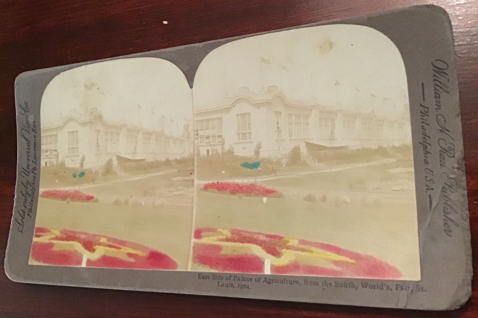  Real Photo St Louis World’s Fair Palace of Agriculture Hand colored Stereoview