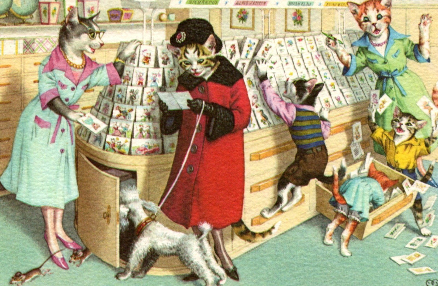 Alfred Mainzer Cats in the Card Shop Kitten Chaos Postcard 4933