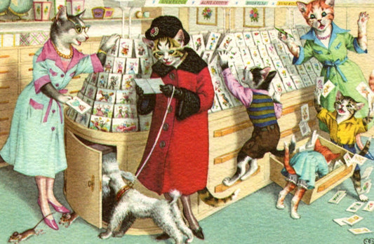 Alfred Mainzer Cats in the Card Shop Kitten Chaos Postcard 4933