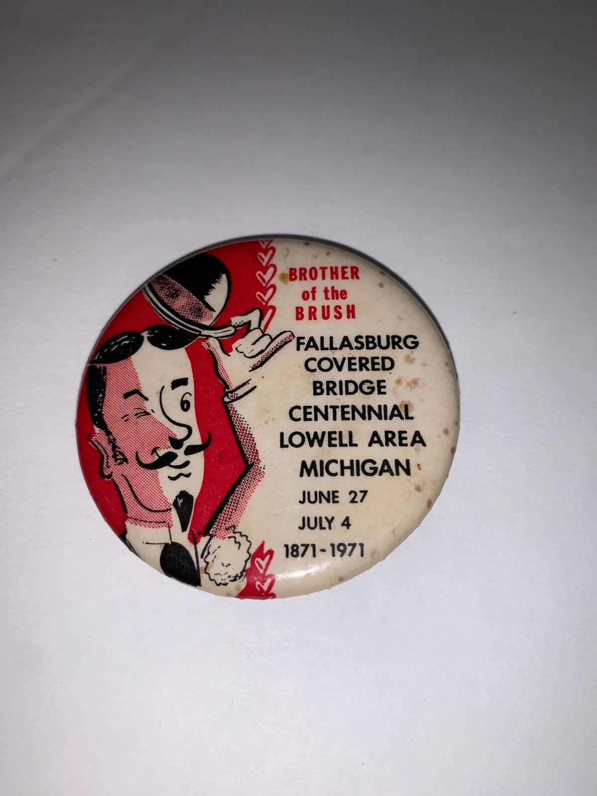 Lot of 3 Lowell, MI Fallasburg Covered Bridge Centennial Shaving Permit Pinback