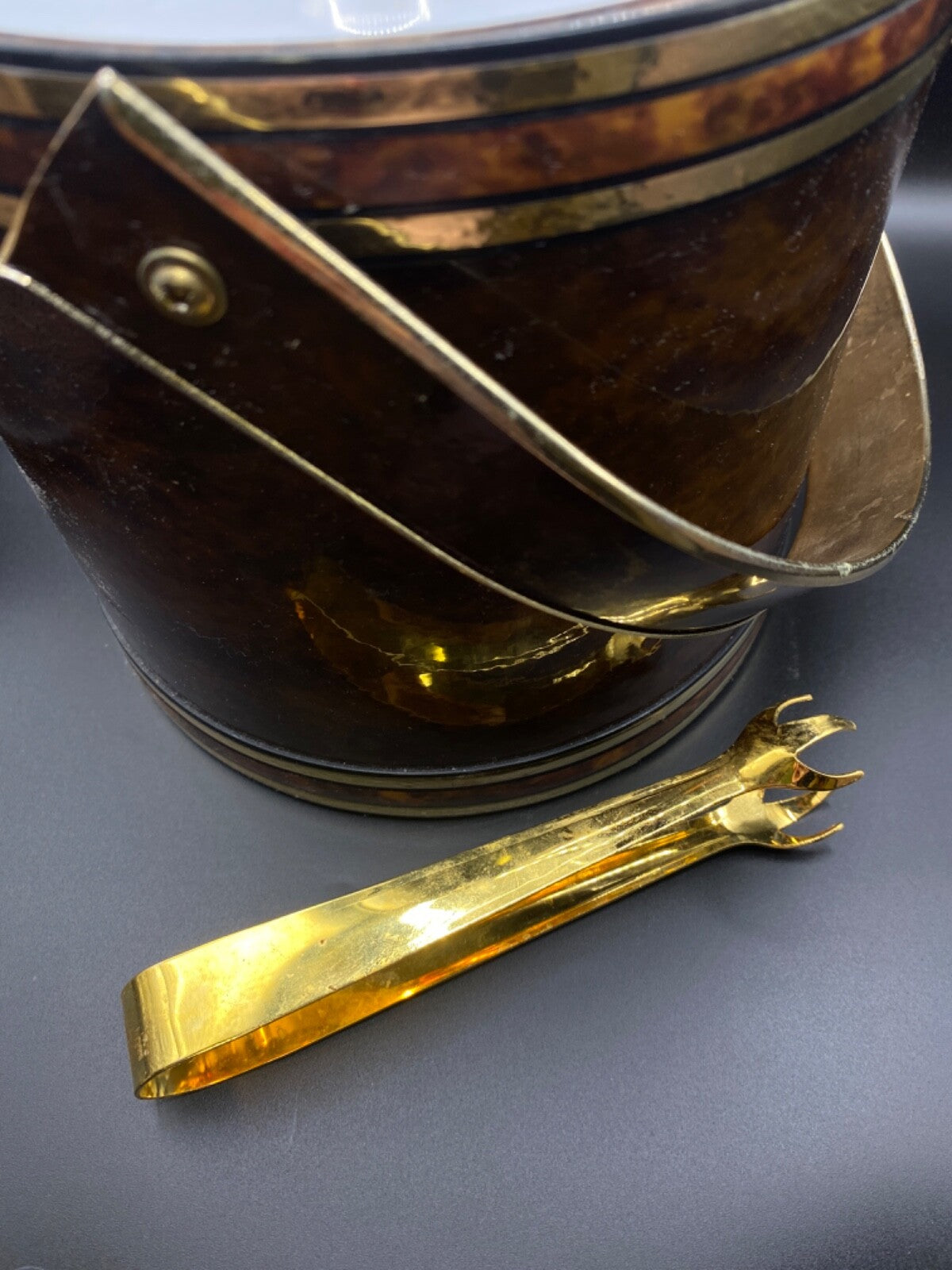 Drulane Towle Barware set 6 Whiskey glasses Ice Bucket Brown Tortoise shell Gold