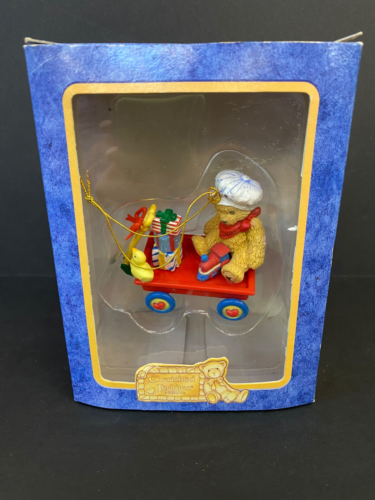Enesco Cherished Teddies Teddy Bear in Red Cart with Toys Vintage Ornament
