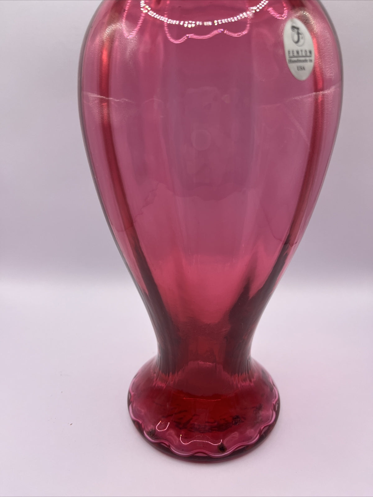 Fenton Art Glass Cranberry Vertical Line Vase Ruffled Edge 10.75”Pristine!
