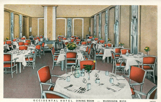 Occidental Hotel Dining Room Muskegon Michigan MI Postcard 