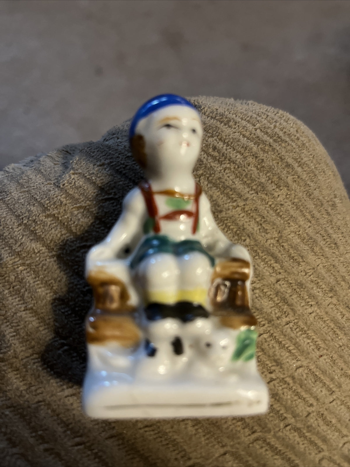 Vintage Figurine ~ Little Boy Sitting on a Fence ~ Ceramic / Porcelain ~ Japan