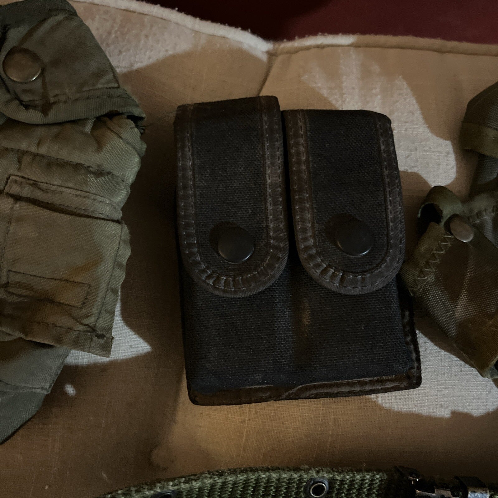 United States Military Belt w/ Pouch, Double Knife Holder & 2 Canteen Holders.