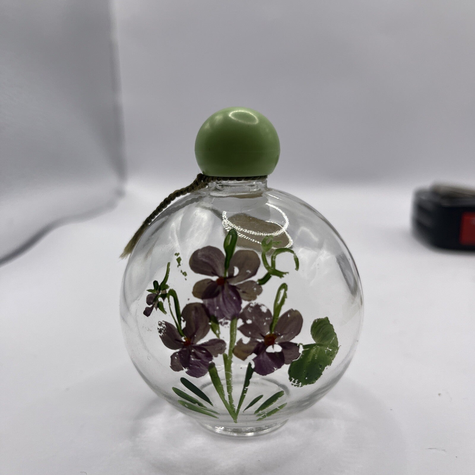 Empty Vtg Hand Painted Devon Violets Abietsan Perfume Bottle Green Lid England
