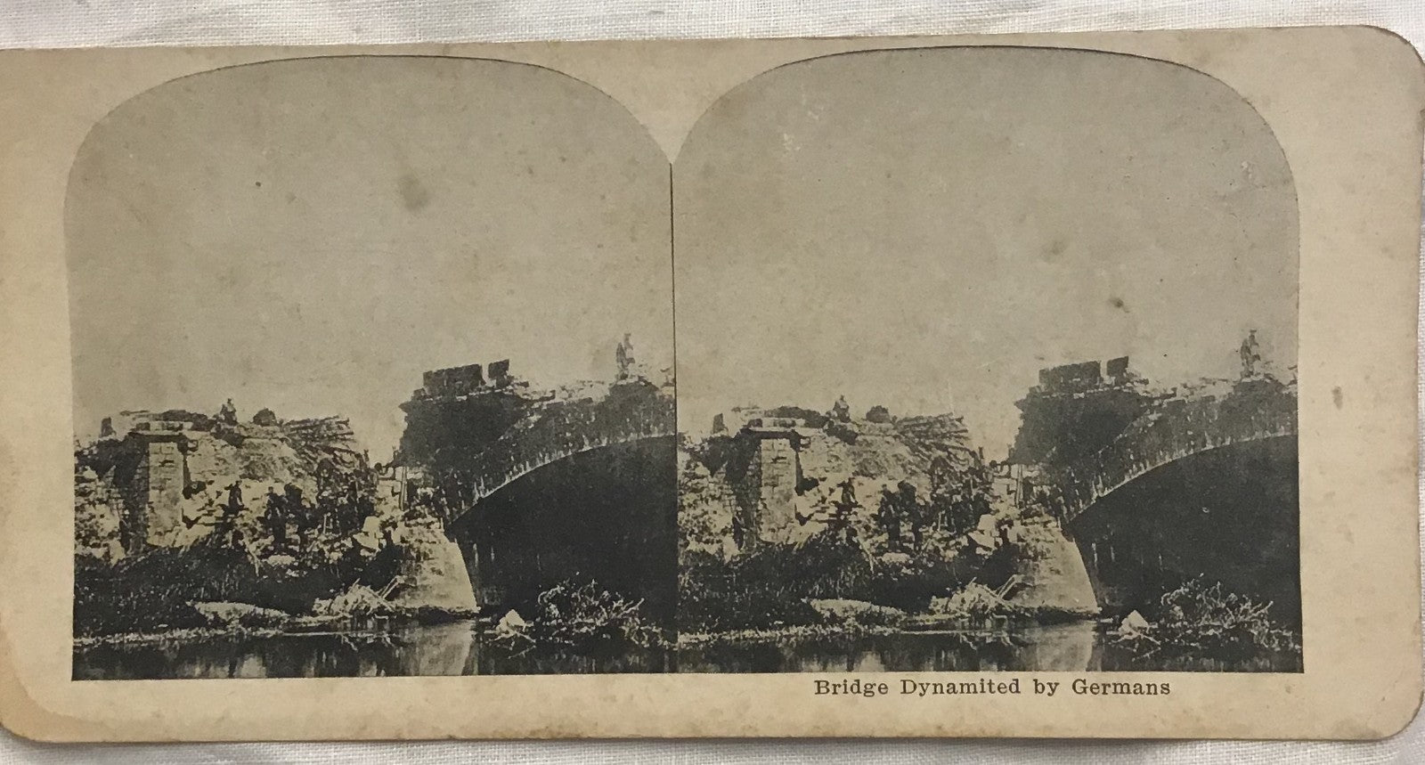 WWI Stereoview War Bridge Dynamited By Germans 