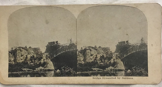 WWI Stereoview War Bridge Dynamited By Germans 