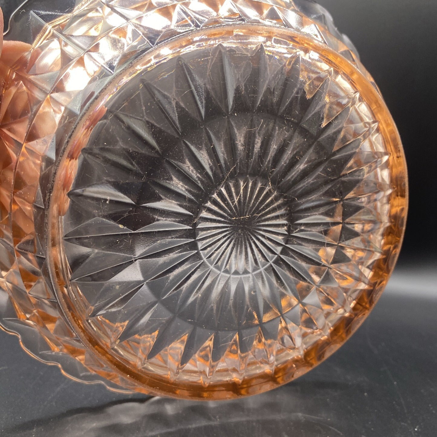 8.5" Vintage Pink Depression Glass Cube Diamond Scalloped Edge Bowl