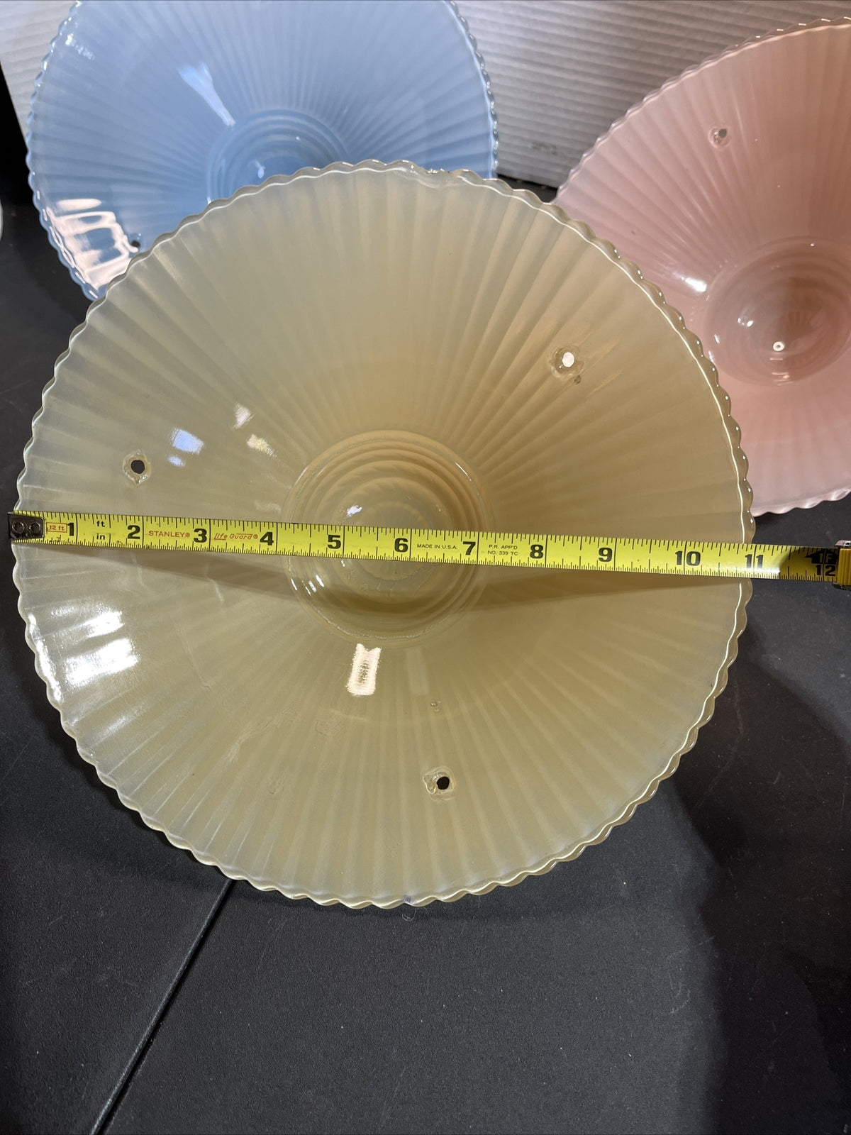 Vintage 11” Glass Shade 3 Hole Flush Mount Light 