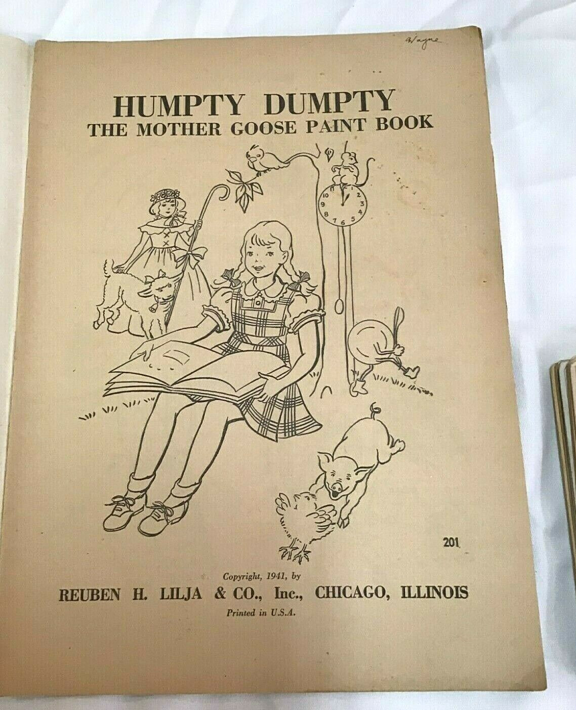 Vintage Large Jumbo Children's Child Humpty Dumpty The Mother Goose Paint Book