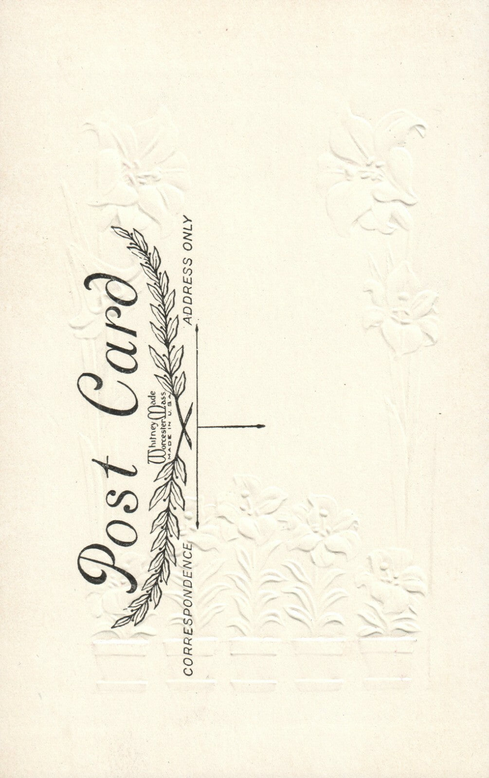 Embossed Easter Poem Tall White flowers  Easter Wishes Postcard