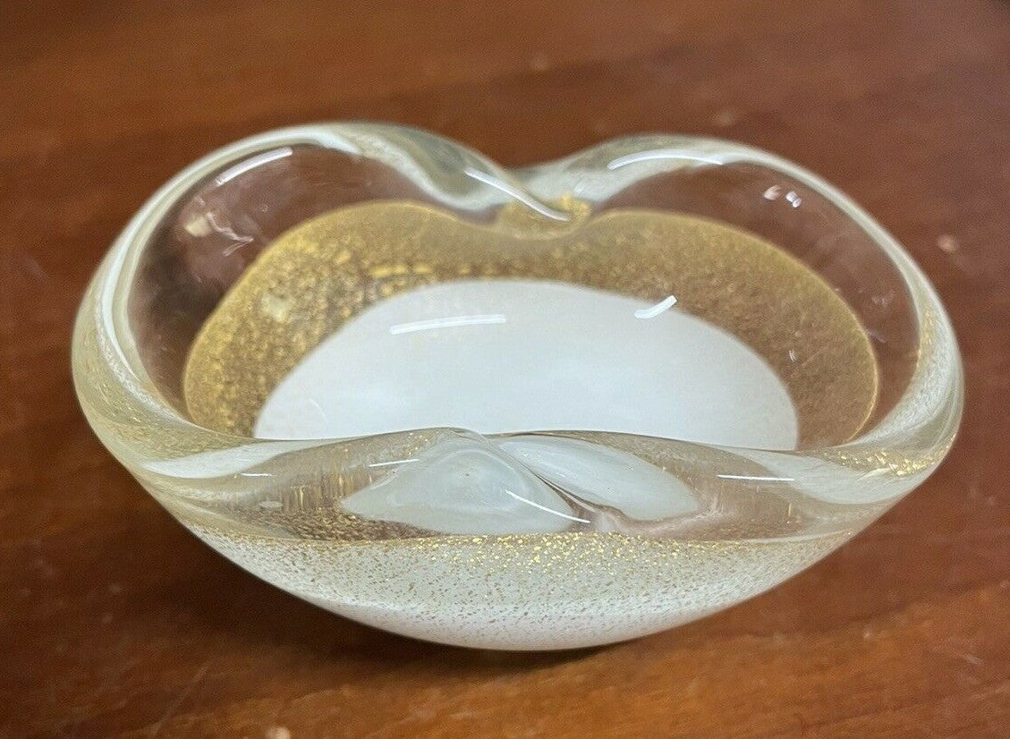 2 Vintage Salvini Lattimo Murano Art Glass MCM 50’s Gold Blown salt Bowl