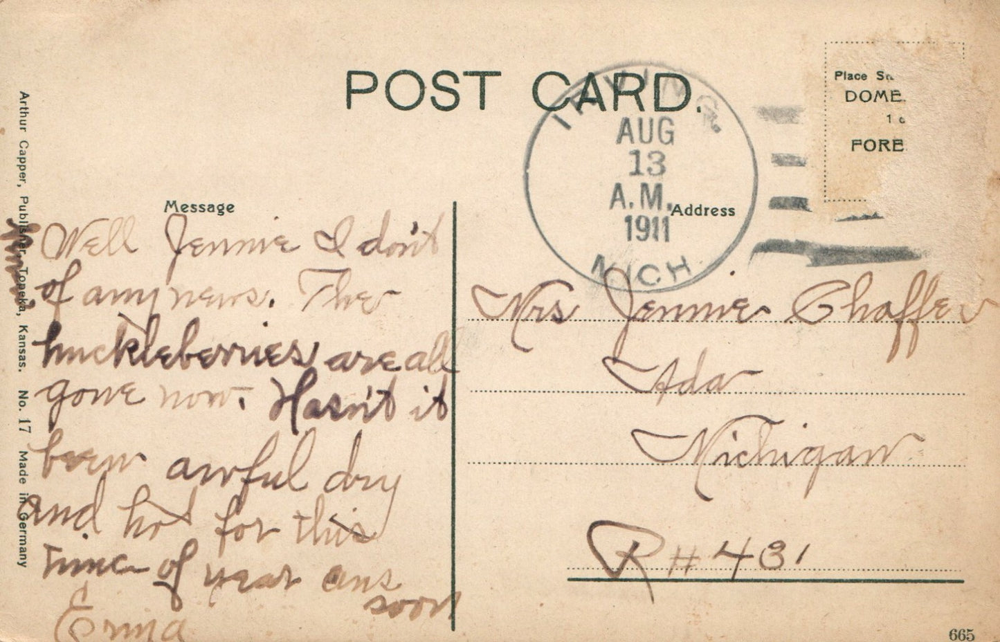 No 17 The Alps Eiger Monk and Maiden Mountains  Ada Michigan MI  Postcard