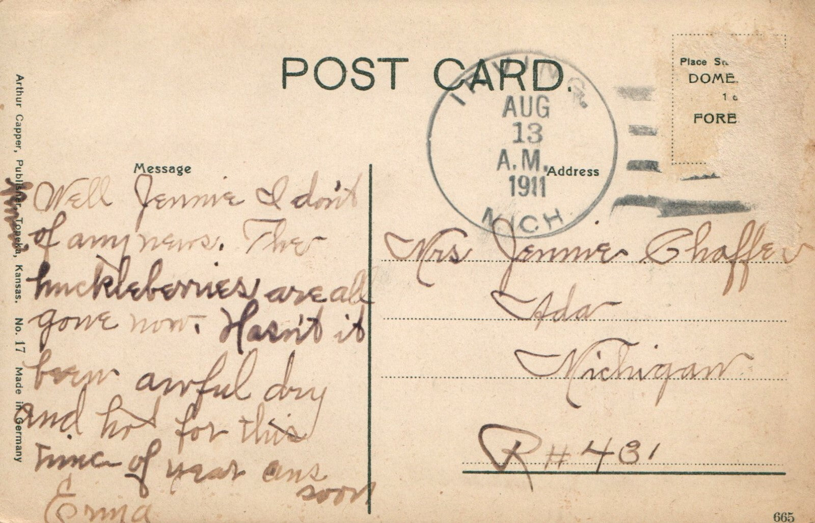 No 17 The Alps Eiger Monk and Maiden Mountains  Ada Michigan MI  Postcard