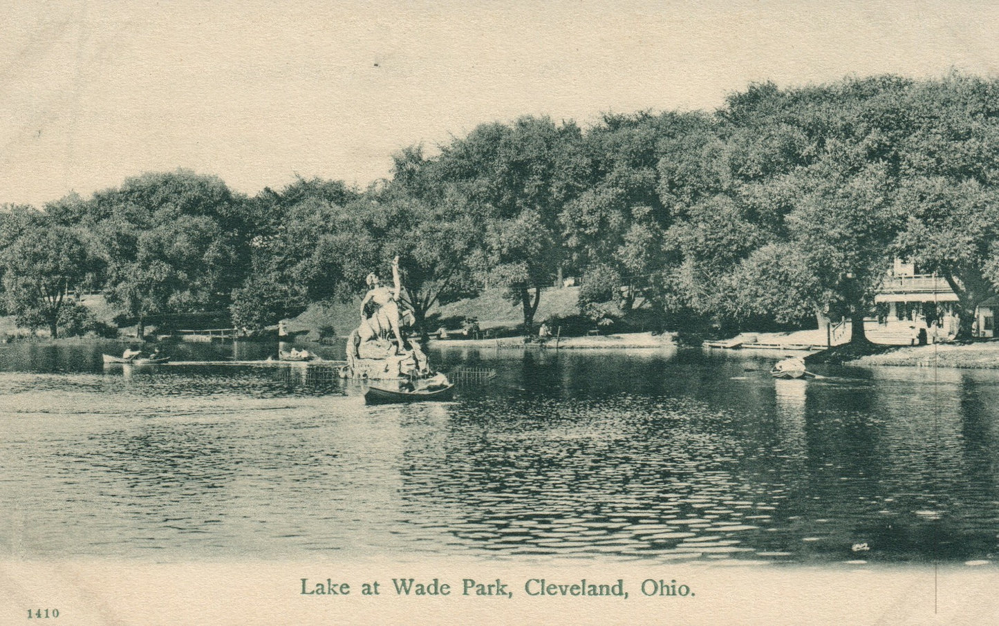 Lake at Wade Park Cleveland  Black and White   OH Ohio Postcard