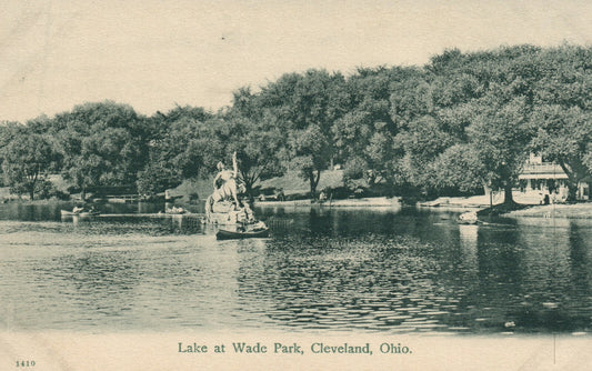 Lake at Wade Park Cleveland  Black and White   OH Ohio Postcard