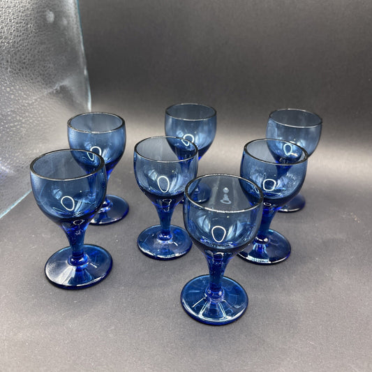 Cordial Glassware Vintage Blue Set Of 7