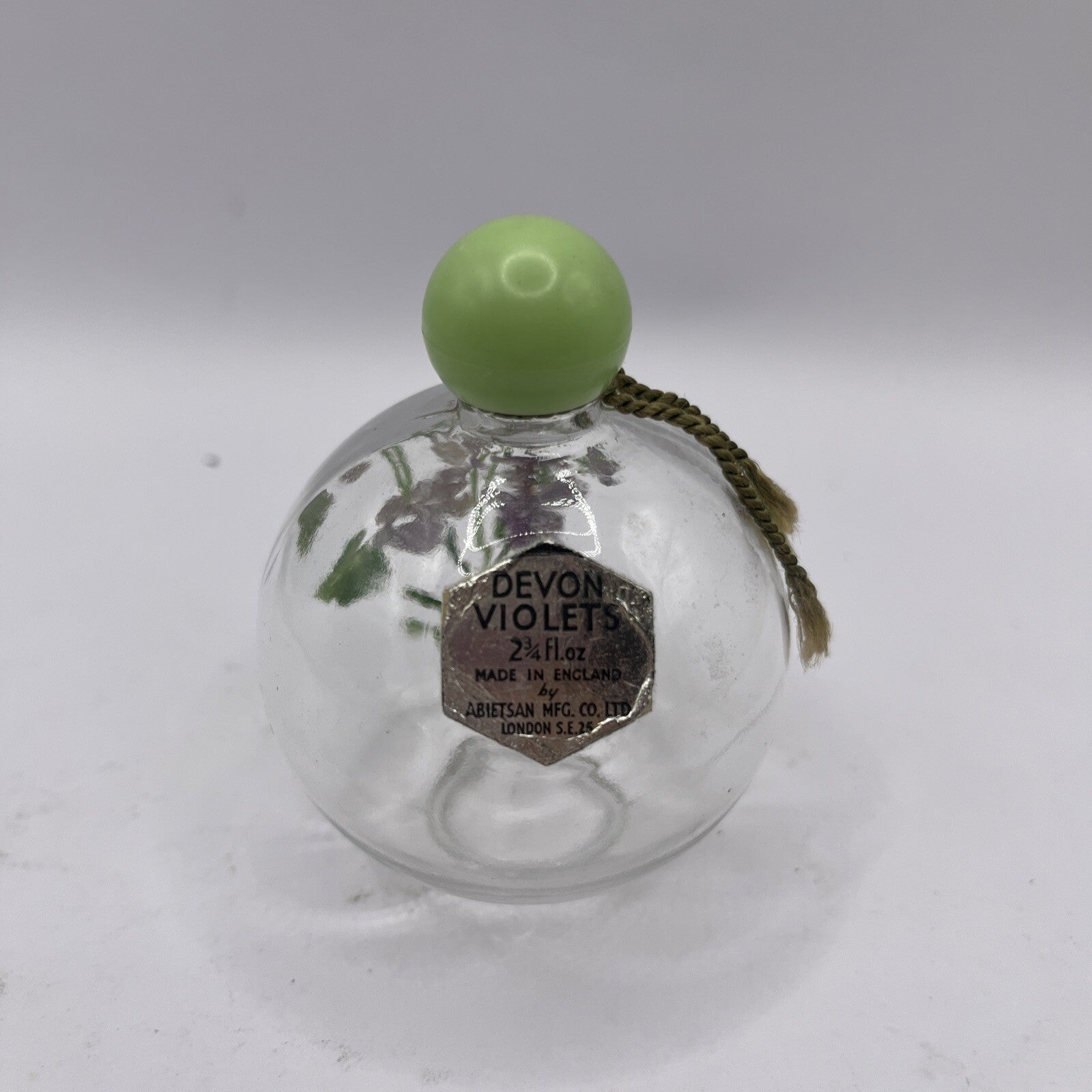 Empty Vtg Hand Painted Devon Violets Abietsan Perfume Bottle Green Lid England