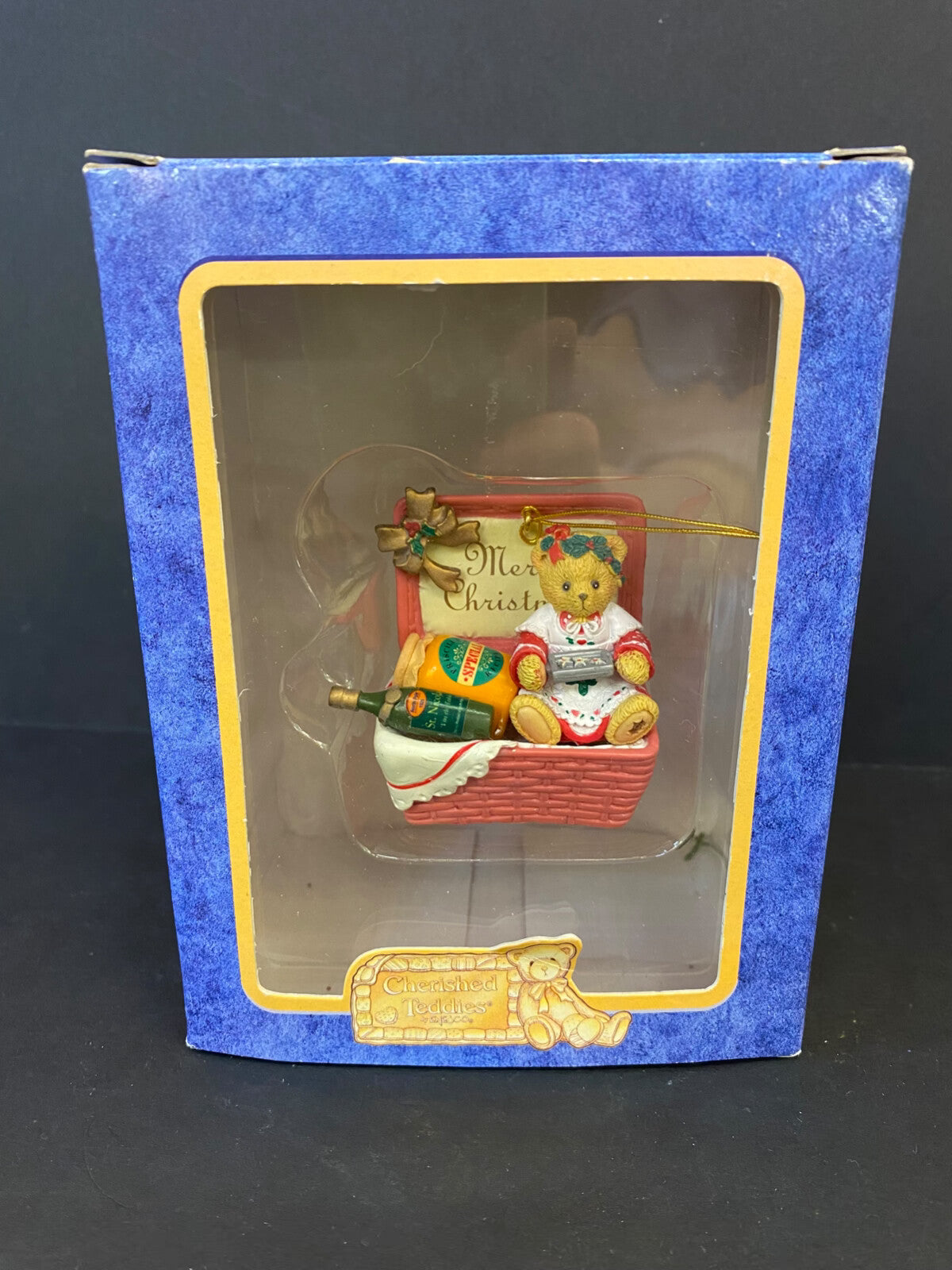 Enesco Cherished Teddies Collection Teddy Bear In Basket Vintage Ornament