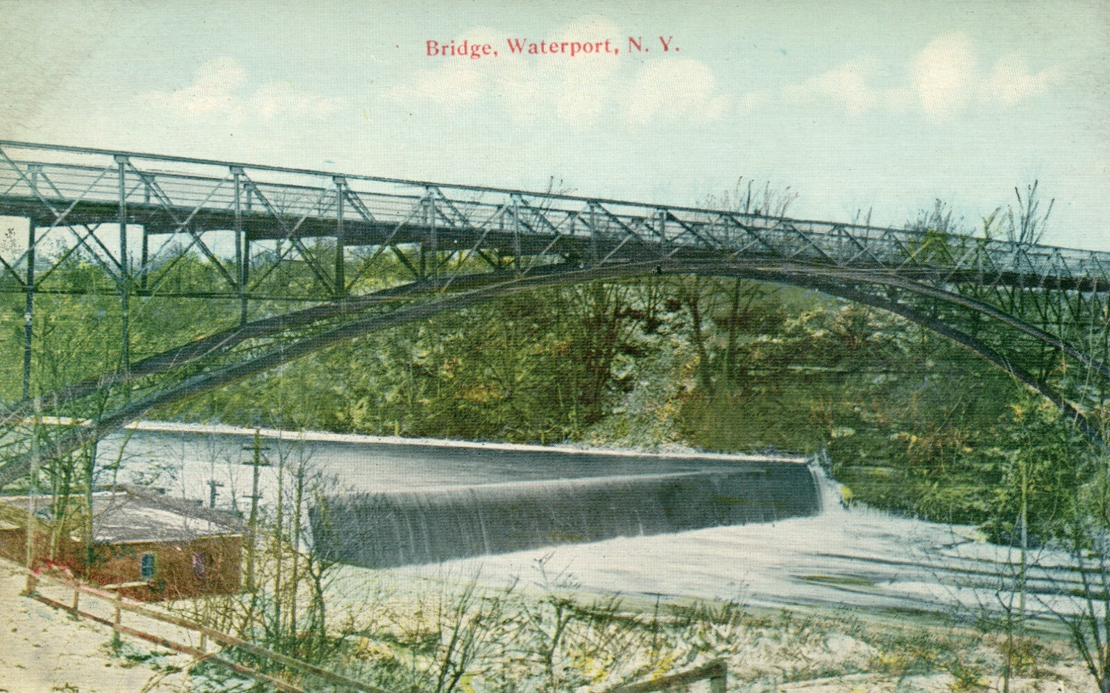 Bridge Waterport Scenic View Water Fall New York NY Postcard