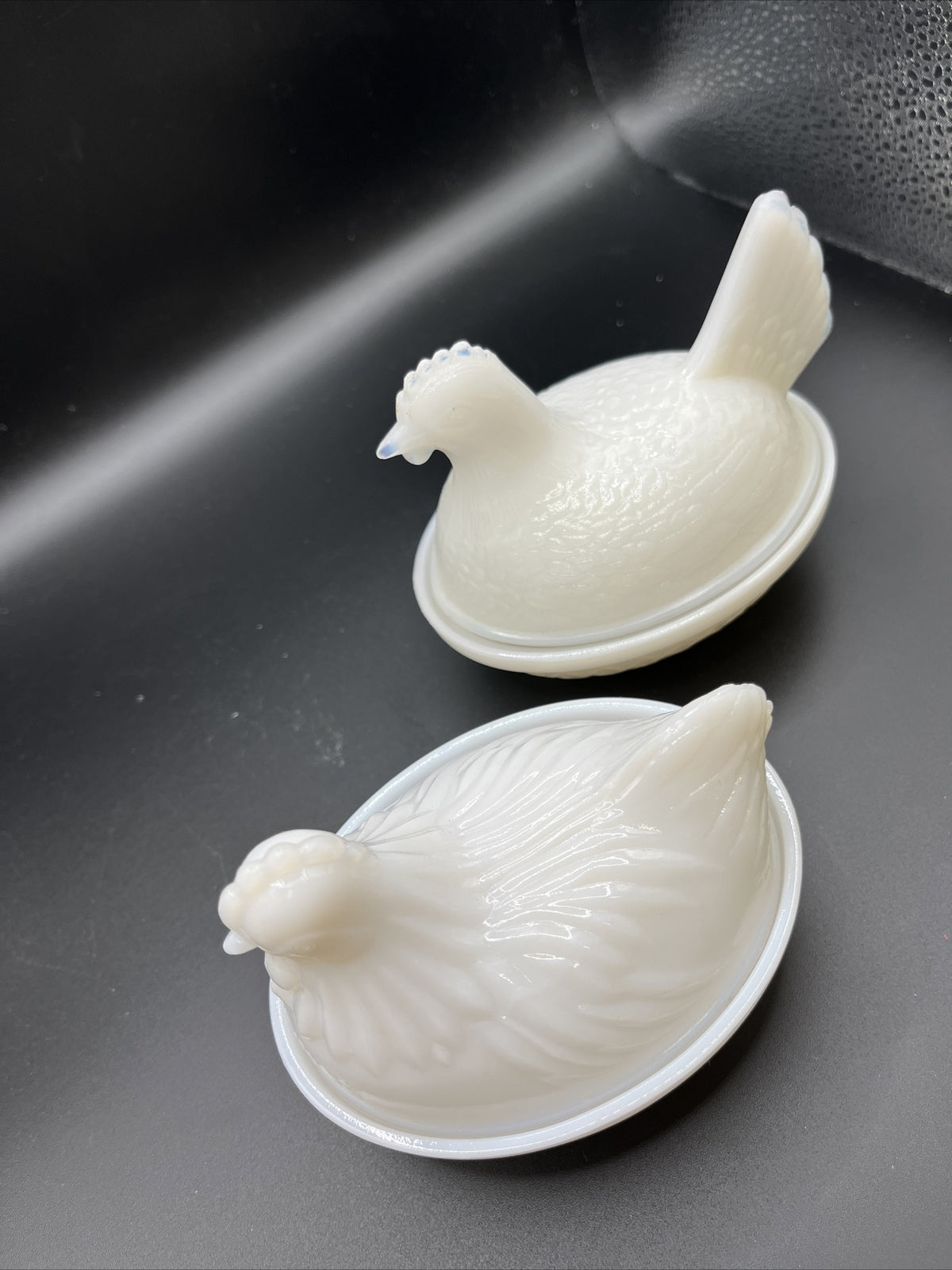 Vintage Westmoreland? All White Hen on Nest & Rooster On Nest Milk Glass Chicken