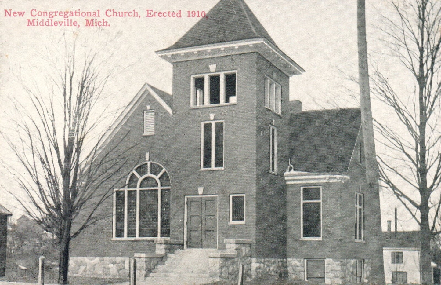 New Congregational church Erected 1910 in Middleville MI Michigan Postcard