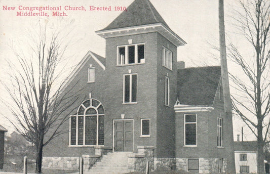 New Congregational church Erected 1910 in Middleville MI Michigan Postcard