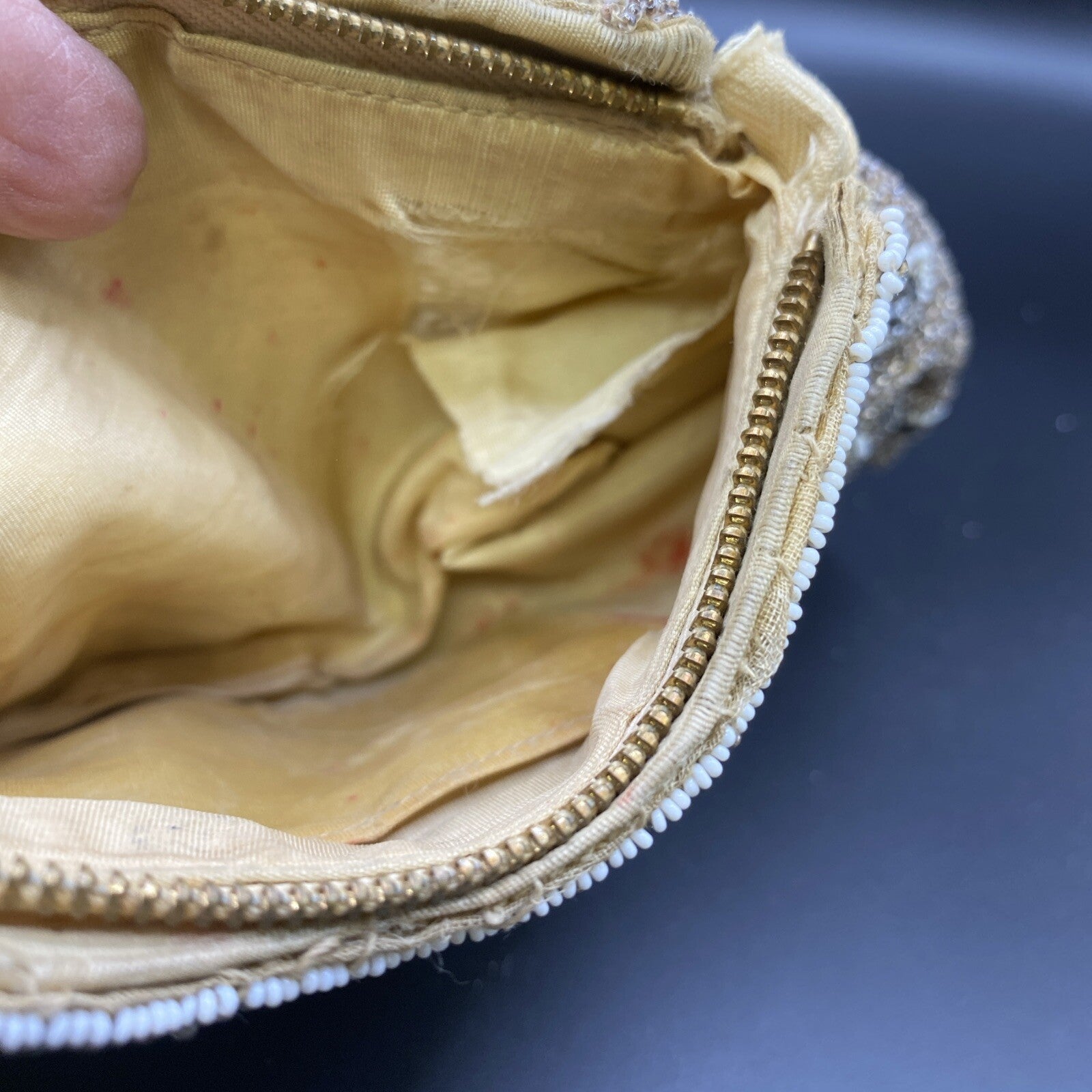 Unbranded  vintage Beaded Purse  clutch Circa  1950's tan