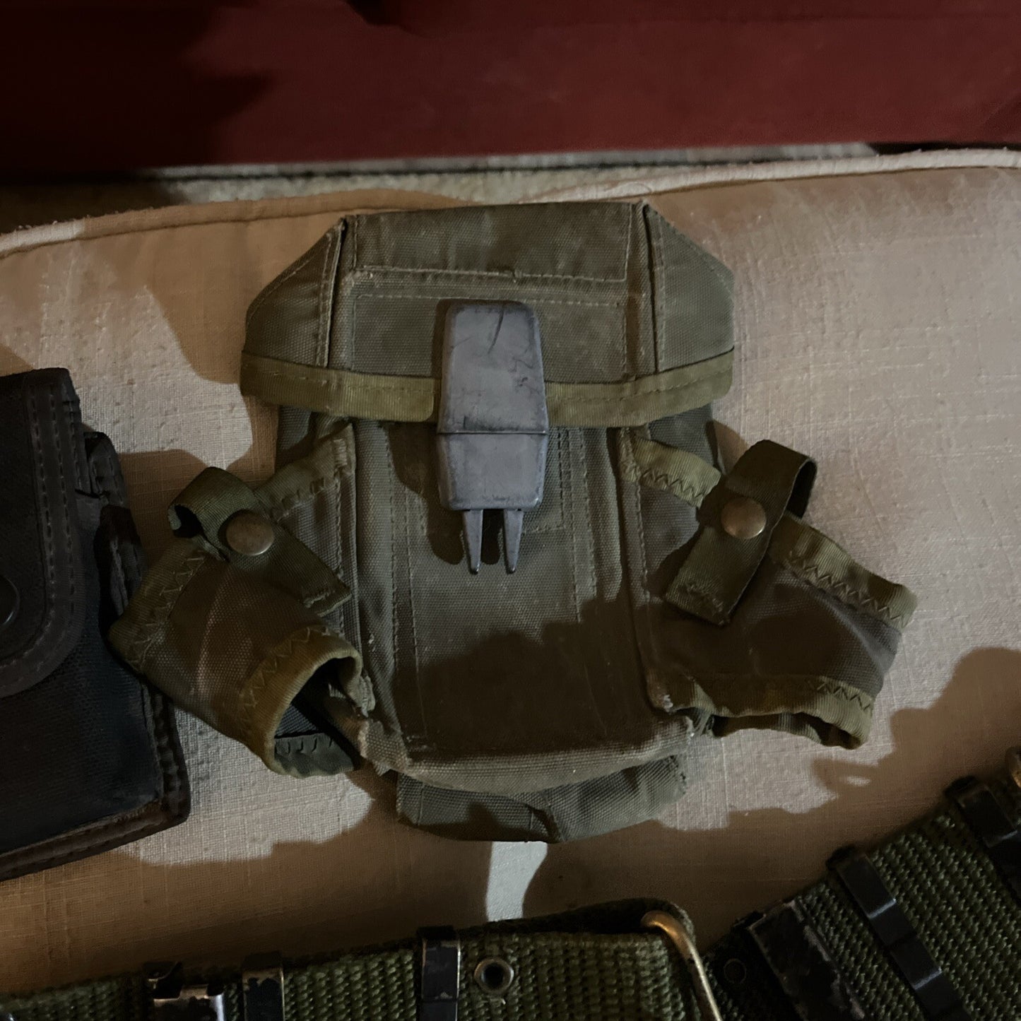 United States Military Belt w/ Pouch, Double Knife Holder & 2 Canteen Holders.