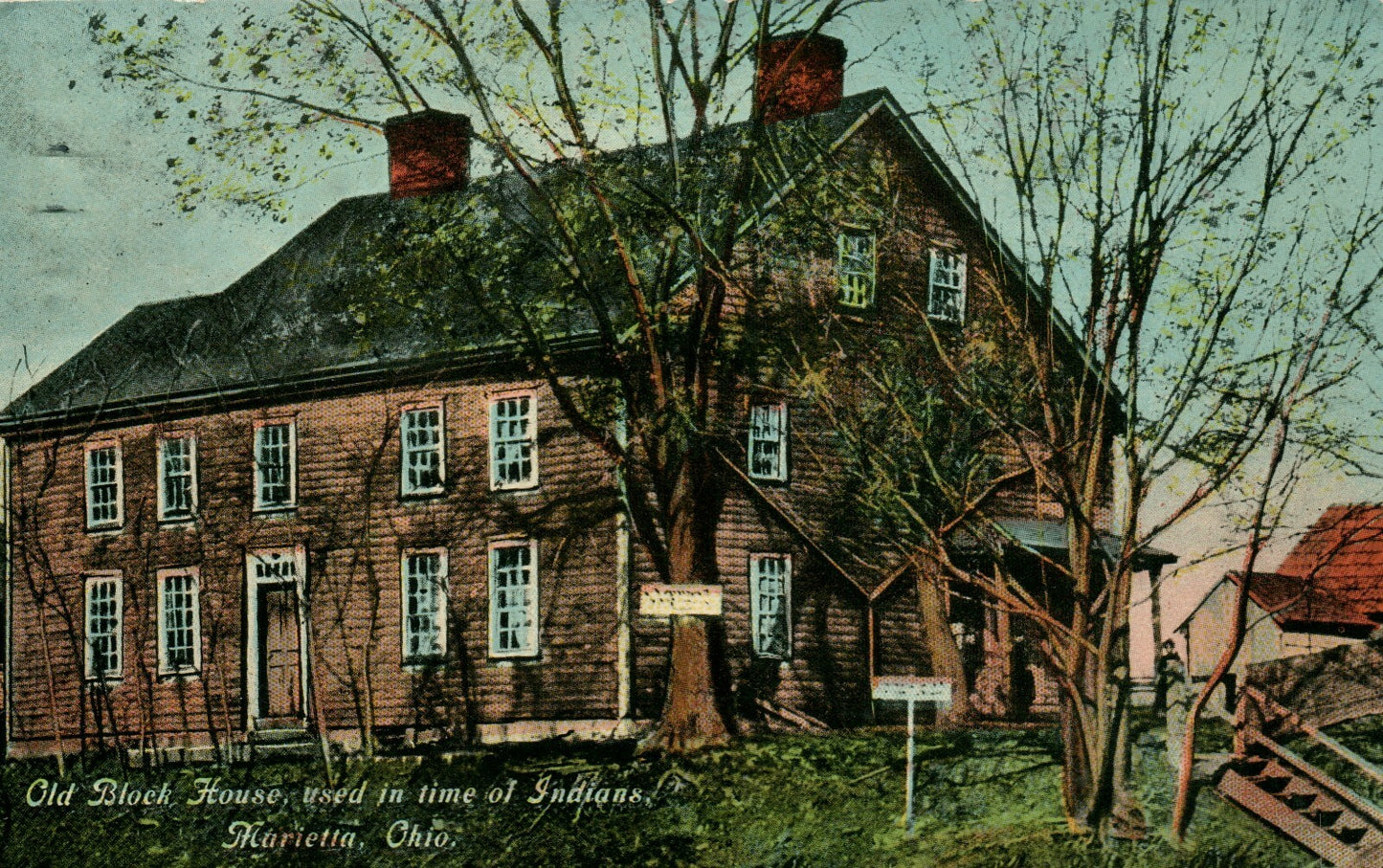 1913 Old Block House used in Indian Times Marietta Ohio  OH postcard