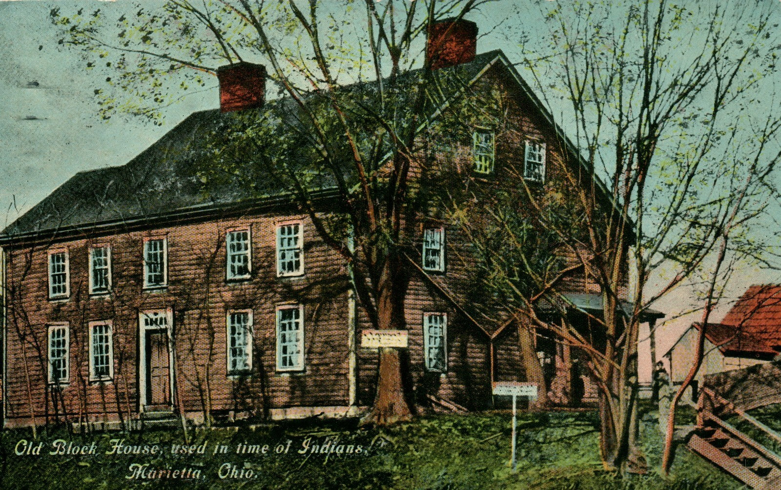 1913 Old Block House used in Indian Times Marietta Ohio  OH postcard